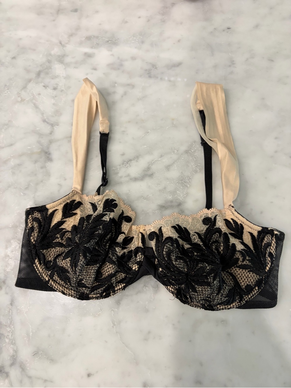 Victoria's Secret Black Floral Lace Bra with Nude Lining
